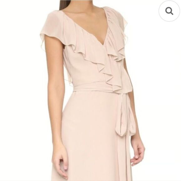 Ceremony by Joanna August Lola Blush Pink Ruffle Chiffon Wrap maxi Dress sz L - Picture 11 of 15